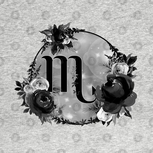 Scorpio Zodiac Horoscope Gothic Black Floral Monogram by bumblefuzzies